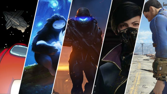 Quick selection of 5 Xbox Game Pass Core games, including Among Us, Ori, Halo 5, Dishonored 2, and Fallout 4