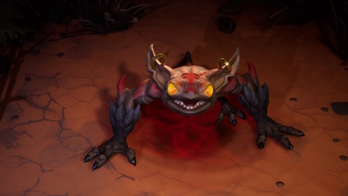 A close-up of the long-eared Imp Worker unit from the Infernal Host faction in Stormgate