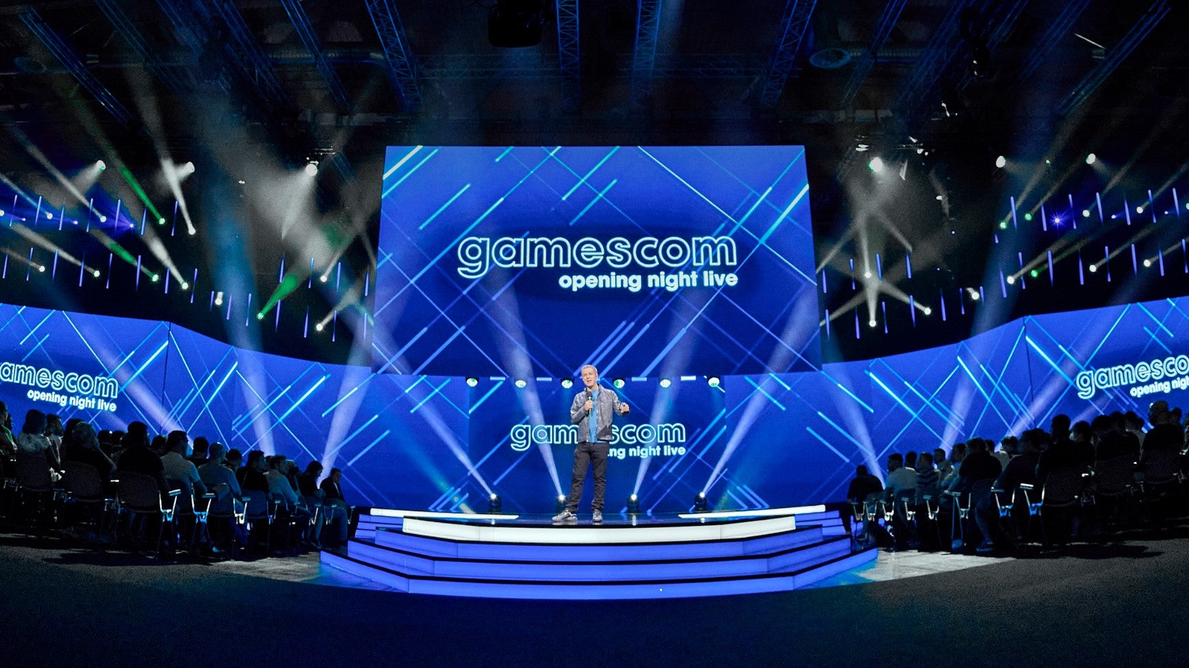 Geoff Keighley onstage at Gamescom Opening Night Live 2022.