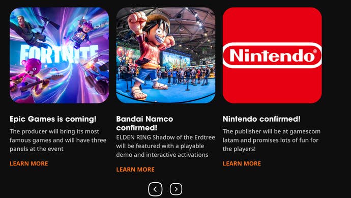 Nintendo, Epic and Bandai Namco attend Gamescom Latam.