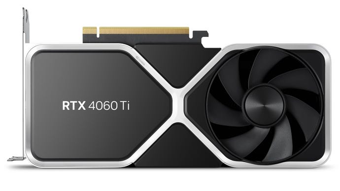 The Nvidia GeForce RTX 4060 Ti graphics card against a white background.