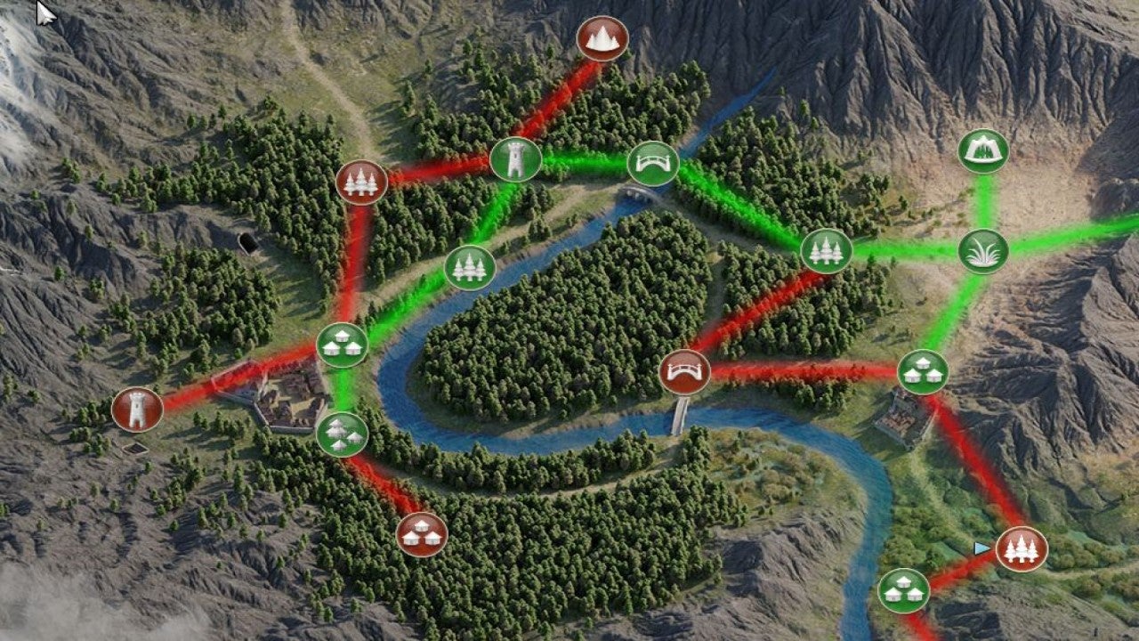 The overworld map showing green and red routes in Geneforge 2 - Infestation. - 5