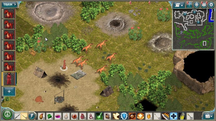 Leading a pack of dinosaurs out a campsite in Geneforge 2 - Infestation.