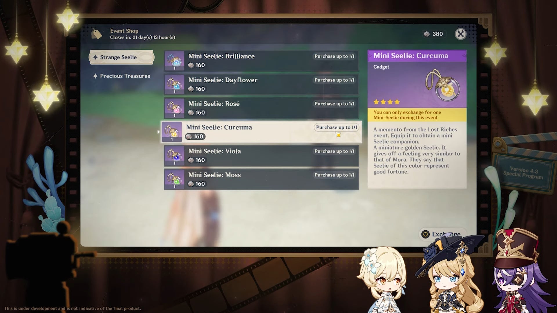 menu view of ulman&rsquo;s shop in the lost riches event showing different purchasable mini seelies