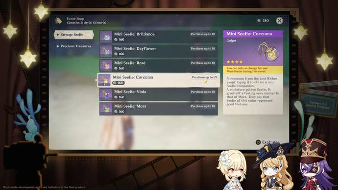 menu view of ulman’s shop in the lost riches event showing different purchasable mini seelies