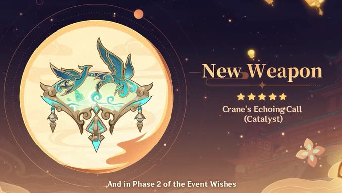 Xianyun's new signature weapon in version 4.4, the five star Crane's Echoing Call catalyst.