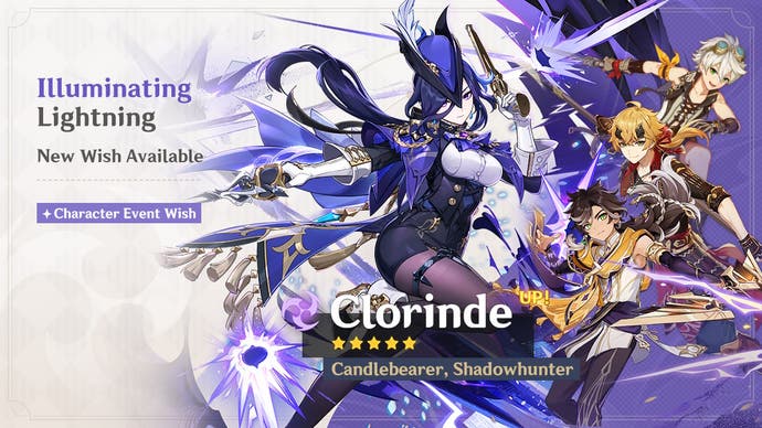 Banner for Clorinde in Genshin Impact 4.7 with Sethos, Thoma and Bennett.