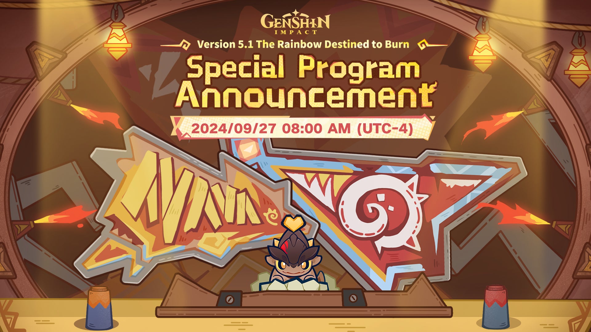 Official image announcing the Genshin Impact 5.1 livestream date and time in the UTC -4 timezone.