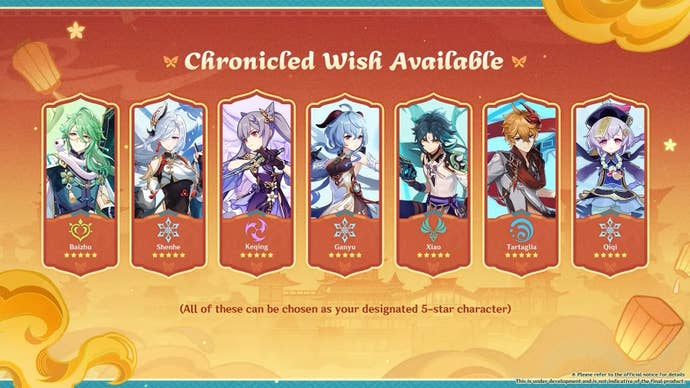 The version 5.3 Chrinicled Wish Banner in Genshin Impact with Liyue characters.