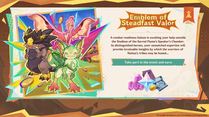 Details of the Emblem of Steadfast Valor event in Genshin Impact.