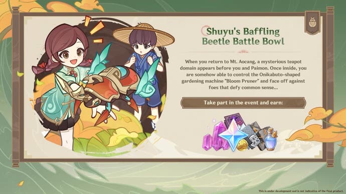 Shuyu's Baffling Beetle event details in Genshin Impact.