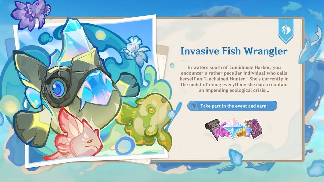 Details and rewards for the Fish Wrangler event in Genshin Impact.