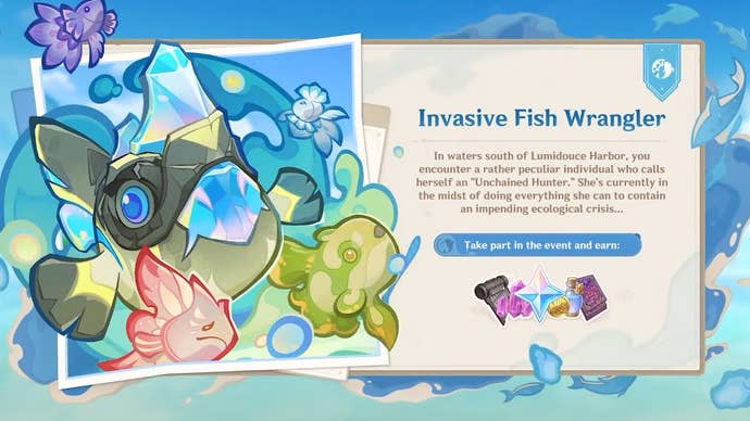 Details and rewards for the Fish Wrangler event in Genshin Impact.