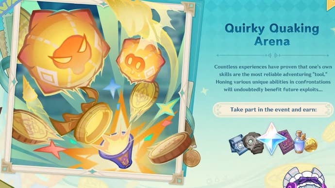 Event details for Quirky Quaking Arena during version 5.5 of Genshin Impact.