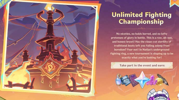 Event details for Unlimited Fighting Championship during version 5.5 of Genshin Impact.