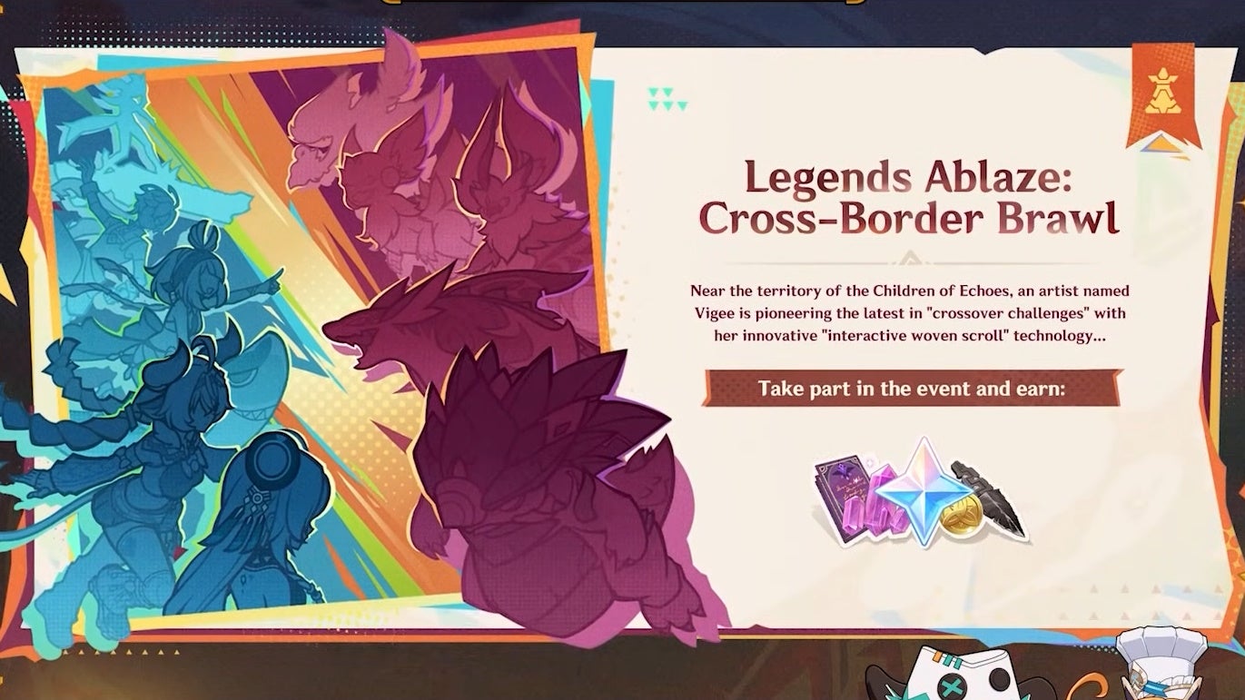 Event details for Legends Ablaze Cross-Border Brawl in Genshin Impact.