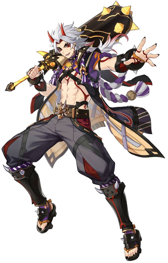 Splash art of Arataki Itto from Genshin Impact.