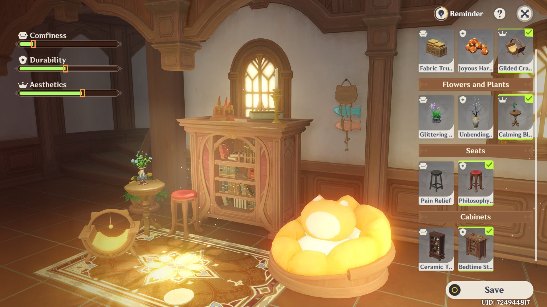 Correct furniture selection in the Furball Fortress for Snowball in Fortress Furrdyssey event in 4.5.