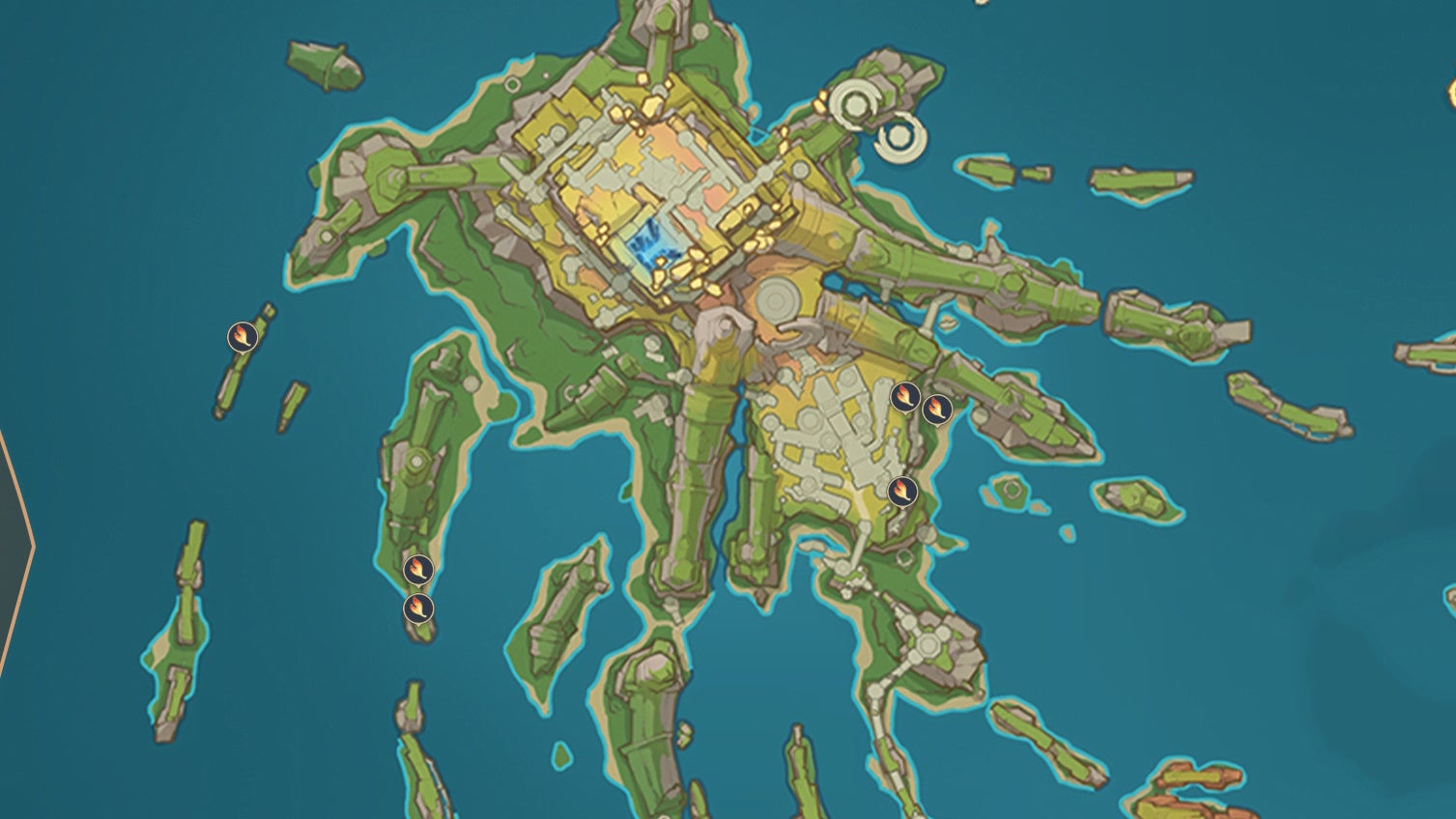 Map view of Emberflower locations in the Ochkanatlan region of Natlan in Genshin Impact.