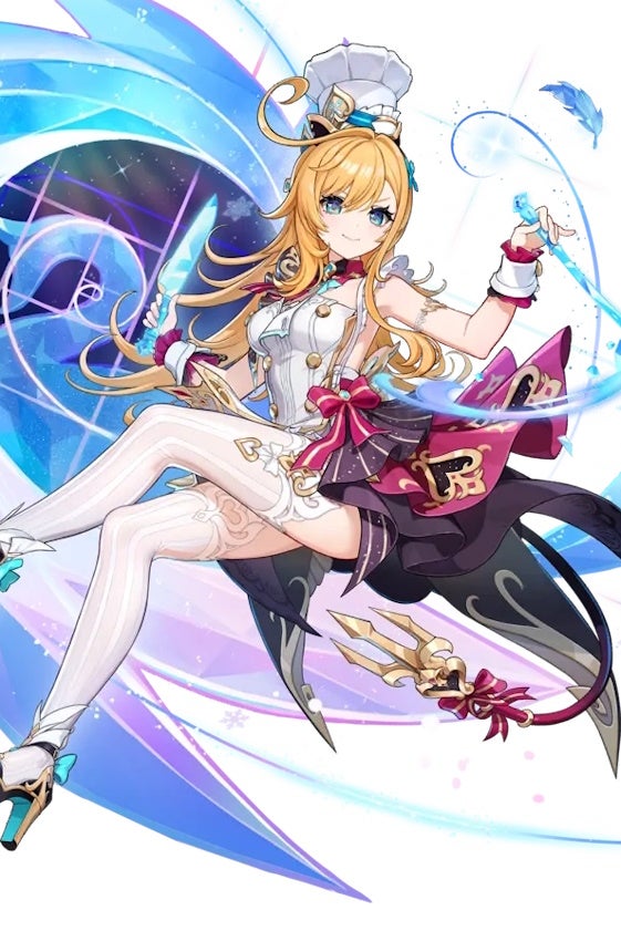 Cropped splash art of Escoffier from Genshin Impact.