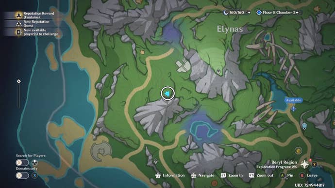 Map of a fontain shrine of the depth location circled.