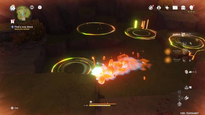 A Tepetlisaurus Saurian burrowing underground with four shimmering circles in Genshin Impact.