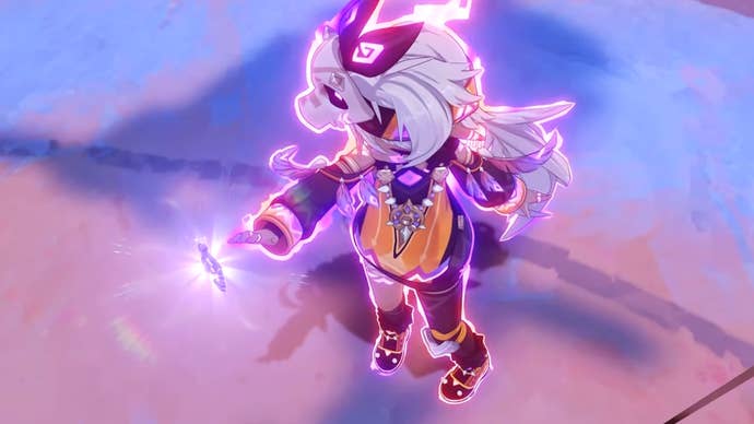 Iansan from Genshin Impact glowing purple.