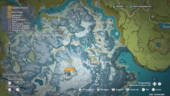 map view of the entrance to Entombed City Ancient Palace area