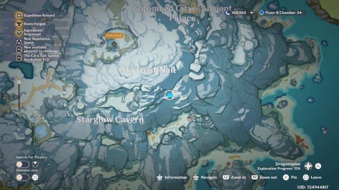 map view of a scarlet quartz location inside moonglow cavern on dragonspine