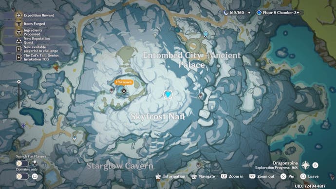 map view of a scarlet quartz location inside moonglow cavern on dragonspine