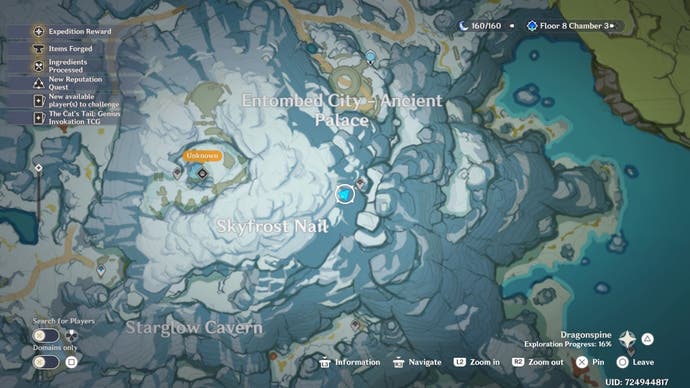 map view of a scarlet quartz location inside moonglow cavern on dragonspine