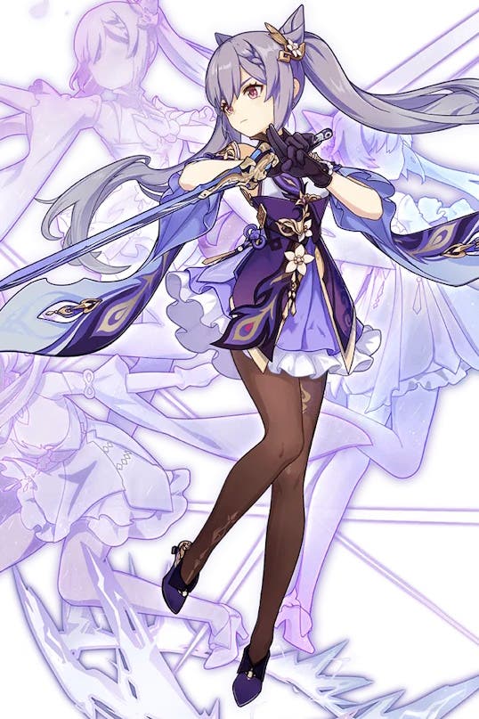 Cropped splash art of Keqing in Genshin Impact.