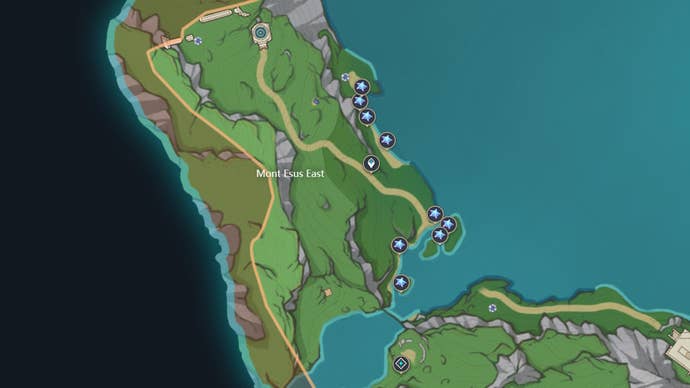 Lumitoile locations on a map in Genshin Impact.