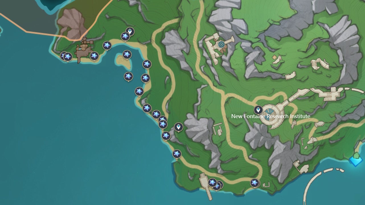 Lumitoile locations on a map in Genshin Impact.
