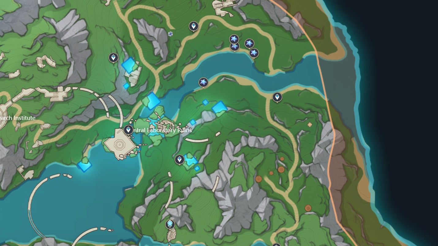 Lumitoile locations on a map in Genshin Impact.