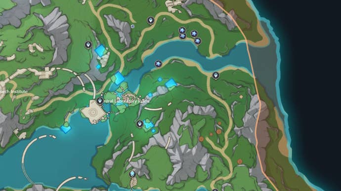 Lumitoile locations on a map in Genshin Impact.