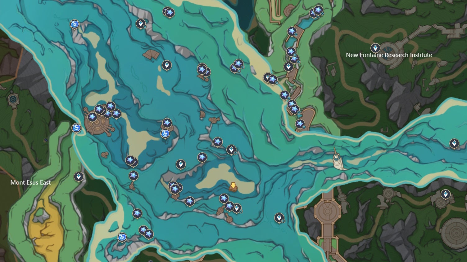 Lumitoile locations on a map in Genshin Impact.