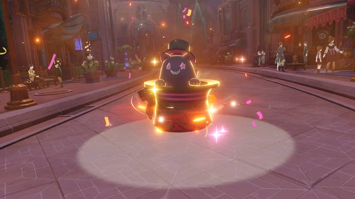 Lyney’s cat form in a giant top hat.