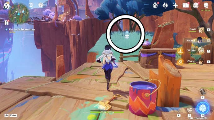 A white circle showing where to indwell an Iktomisaur in Genshin Impact.