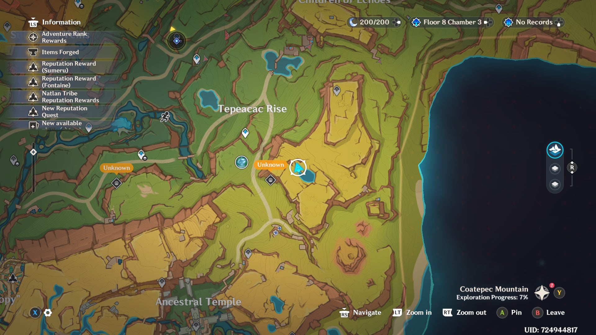 Map of Natlan in Genshin Impact showing a Shrine of Depth location.