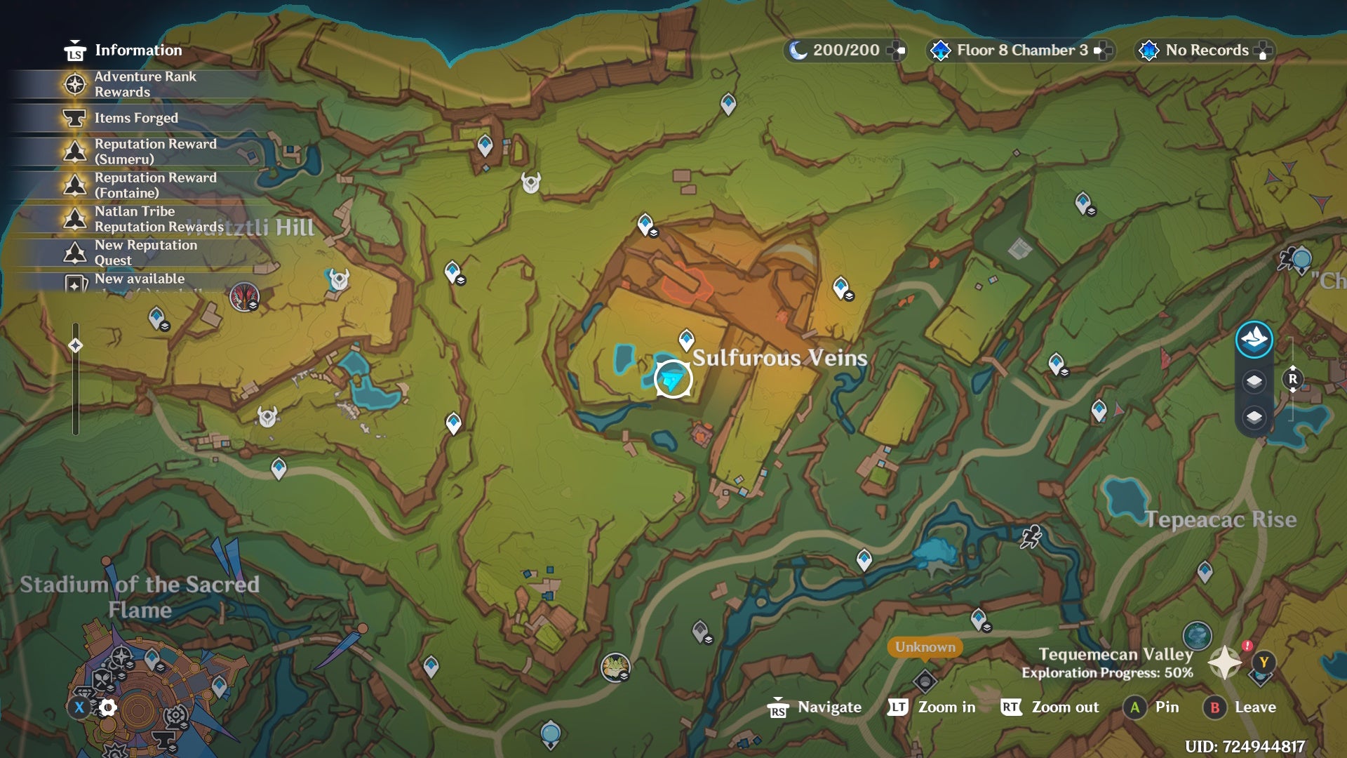 Map of Natlan in Genshin Impact showing a Shrine of Depth location.