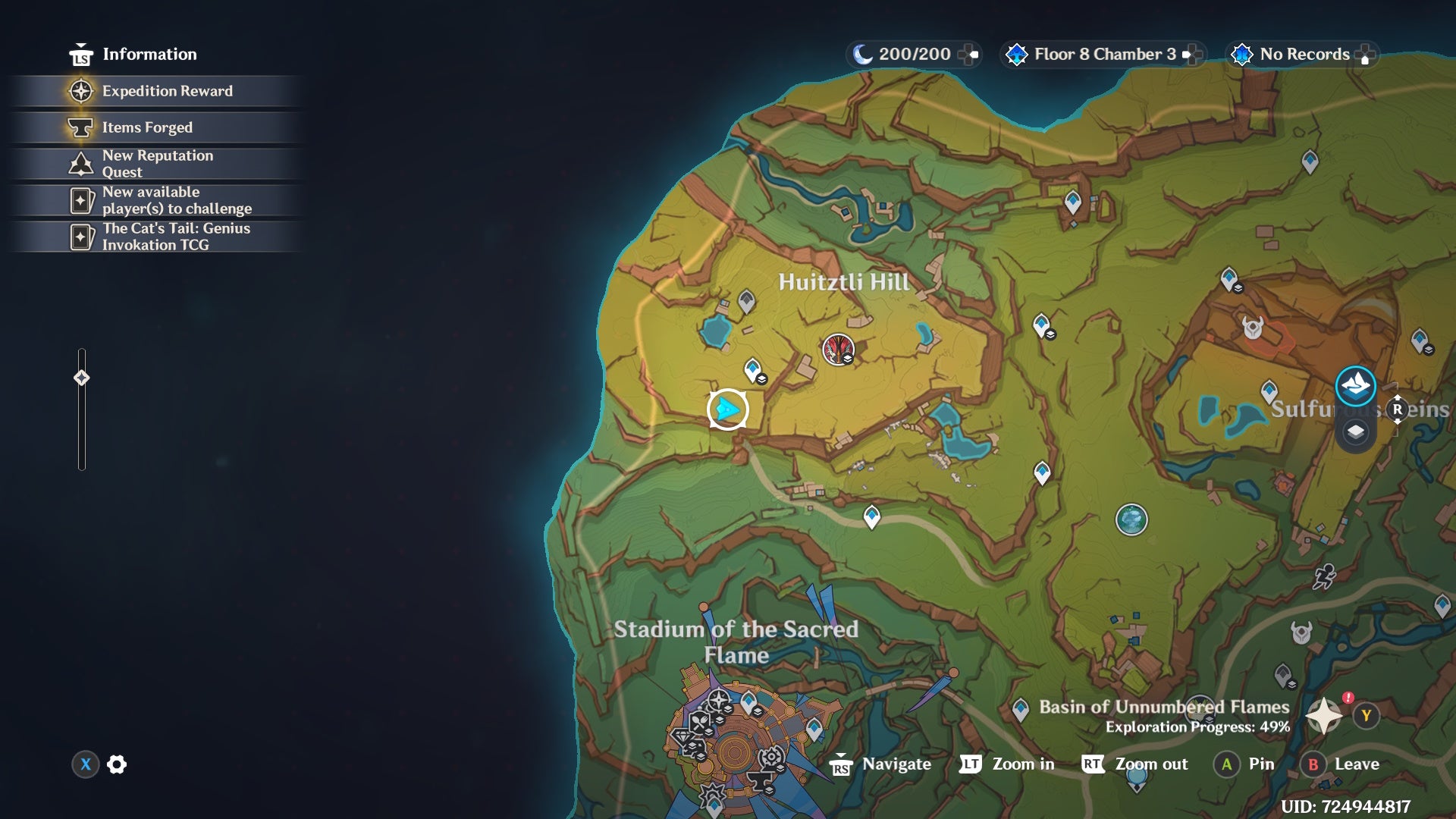 Map of Natlan in Genshin Impact showing a Shrine of Depth location.