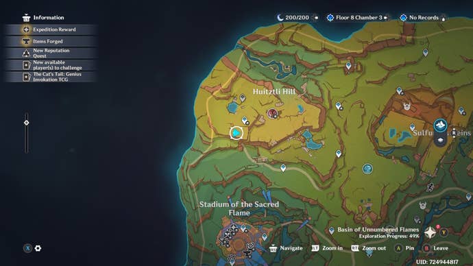 Map of Natlan in Genshin Impact showing a Shrine of Depth location.