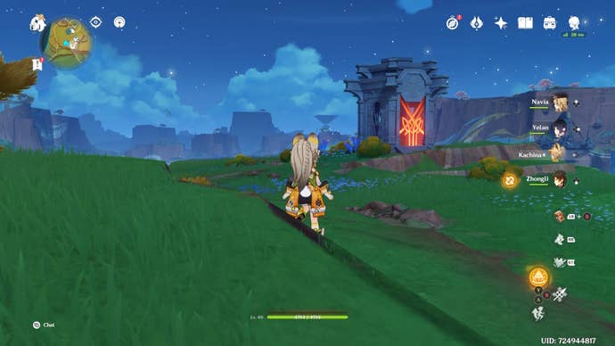 Kachina looking at a Natlan Shrine of Depth in Genshin Impact.