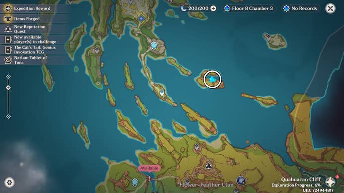 A Natlan Shrine of the Depth location circled on a map in Genshin Impact.