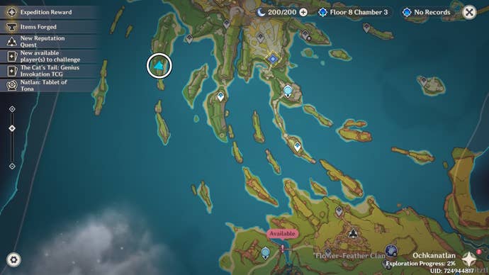 A Natlan Shrine of the Depth location circled on a map in Genshin Impact.