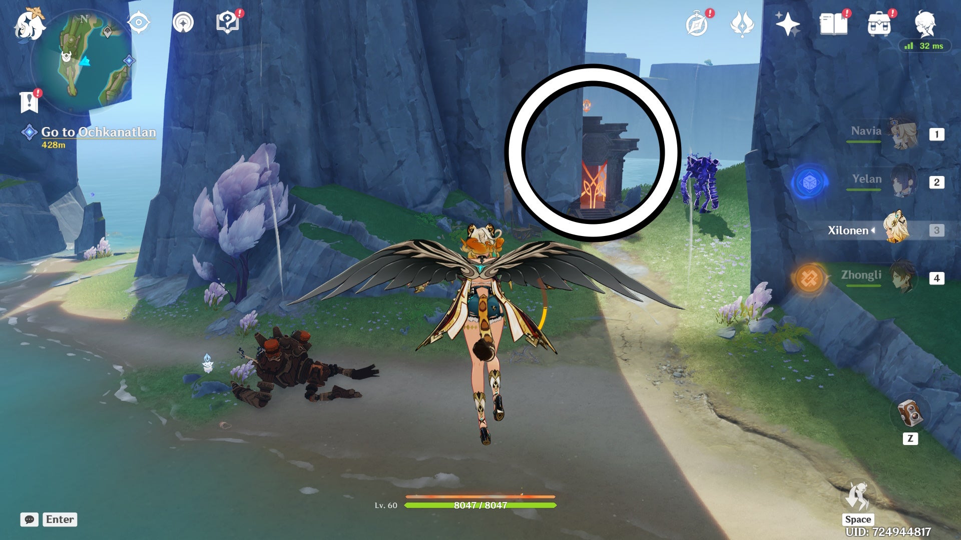 A Natlan Shrine of the Depth location circled in Genshin Impact.