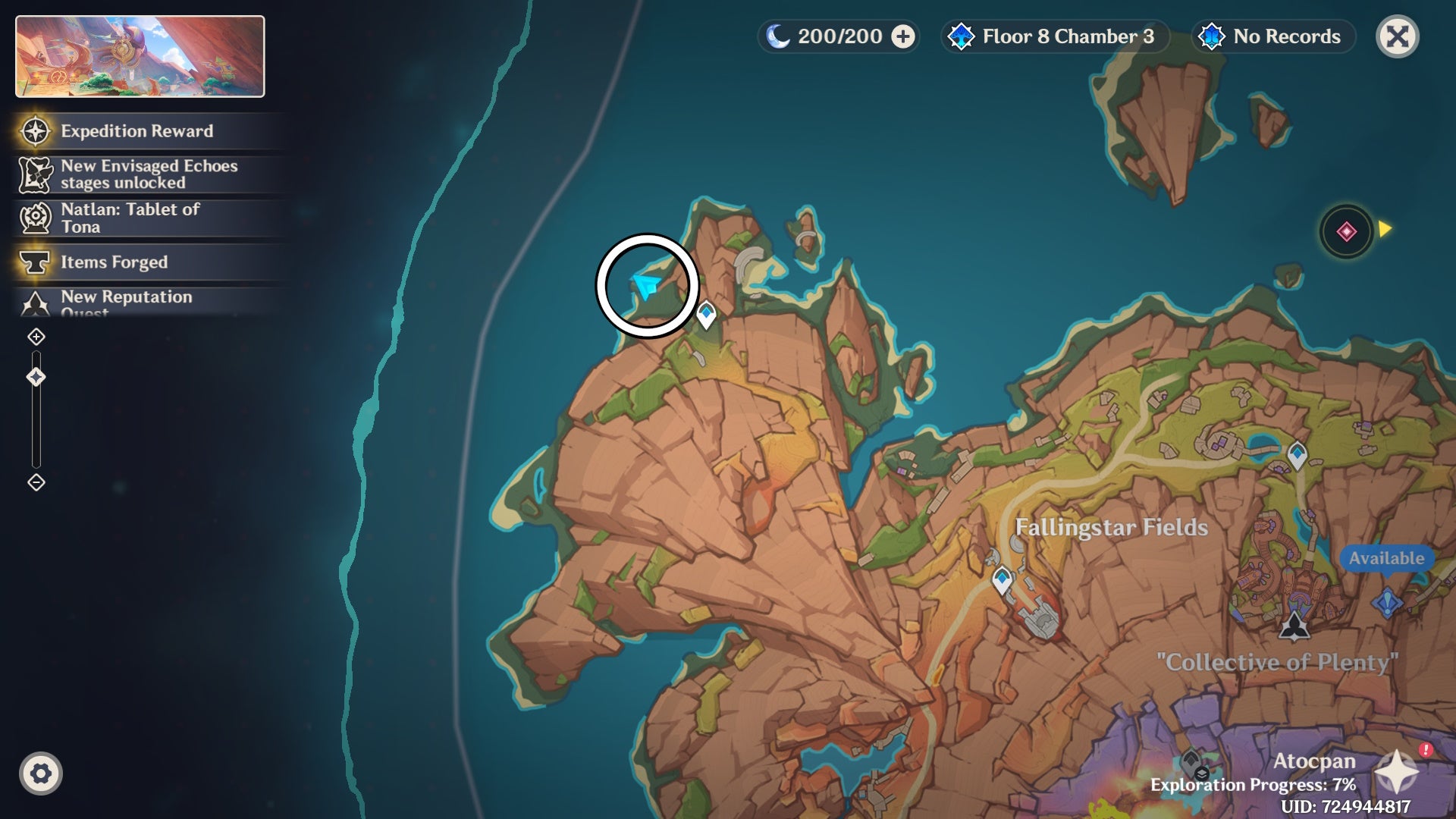 Circled map view of a Natlan Shrine of Depth in Genshin Impact.