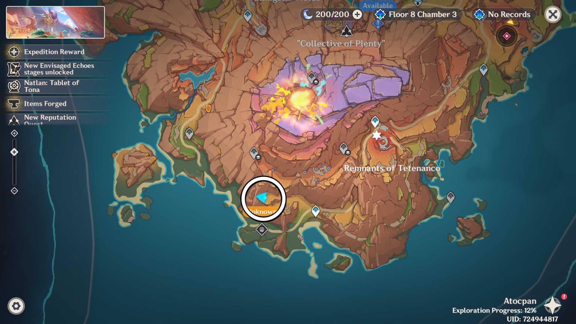 Circled map view of a Natlan Shrine of Depth in Genshin Impact.