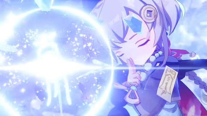 Qiqi charging an orb attack in Genshin Impact.